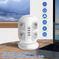 Regleta Torre Enchufes con 2 m de Cable – 8 Tomas Schuko + 4 Puertos USB, Interruptores Independientes Superior e Inferior, Protección Sobrecarga, 2500W 10A – Alargador Vertical para Hogar y Oficina - details 5