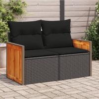 vidaXL Sofá de jardín con cojines de 2 plazas ratán sintético beige en color beige y gris claro/Negro y blanco/Negro y más | acolchados duraderos para sofás de jardín terraza exterior - details 2