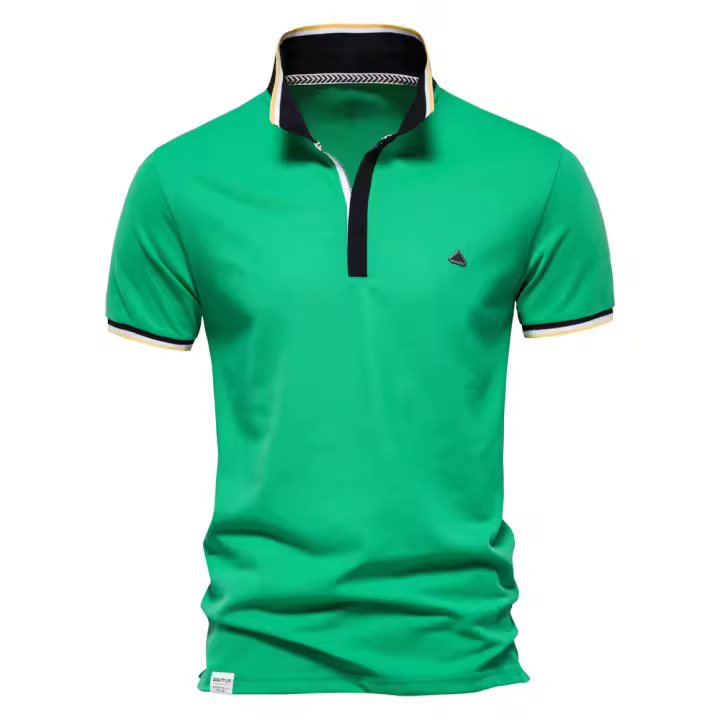 Polo de manga corta para hombre, camisa polo de algodón a la moda con decoración de metal y solapa, novedad de primavera y verano - 1