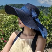 Sombrero De Paja Para Mujer Con Lazo Amplio Y Plegable Protección Solar De Playa Estilo Panama Casual Unisex Tamaño Adulto - details 20