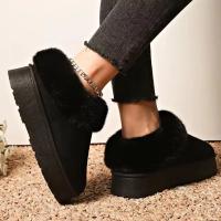Botas De Nieve Para Mujer De Cuero Sintético Con Interior De Algodón Y Suela Gruesa Antideslizante Botas Cálidas Sin Cordones Para Invierno - details 9