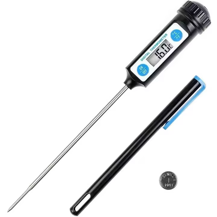 Termómetro digital de cocina, con sonda larga y pantalla LCD, para alimentos como carne, aceite, leche, vino, barbacoa y agua caliente, negro - 1