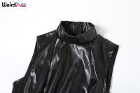 Vestido De Cuero Sintético Sin Mangas Para Mujer Cuello Alto Sólido Estilo Callejero Clásico Largo Cuerpo En Primavera/verano - details 5