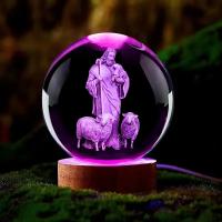 Lámpara De Noche 3D Cristal Shepherds Carved Estatua Religiosa Souvenir Decoración Luz De Estatua Decoración Para El Hogar - details 2