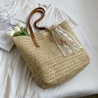 Bolso de mano de gran capacidad para mujer, bolsa de hombro tejida a mano, fresca, Rural, de hierba, de verano - details 11