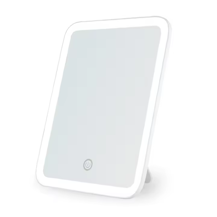 Espejo cuadrado LED. Blanco. Incluye soporte. Con iluminación, carga micro USB o pilas AA. - 1