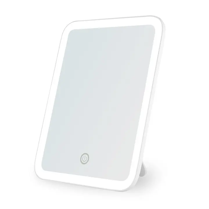 Espejo cuadrado LED. Blanco. Incluye soporte. Con iluminación, carga micro USB o pilas AA. - 1