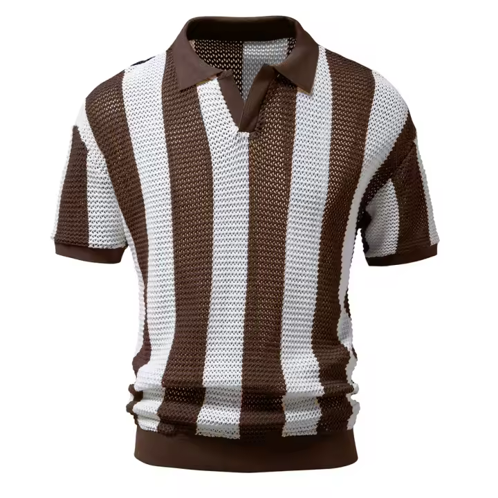Camisa Polo Para Hombre AIOPESON Algodón 100% Con Agujeros Corta Mangas V-Neck Transparente Sexy Verano Casual Estilo Slim - 1