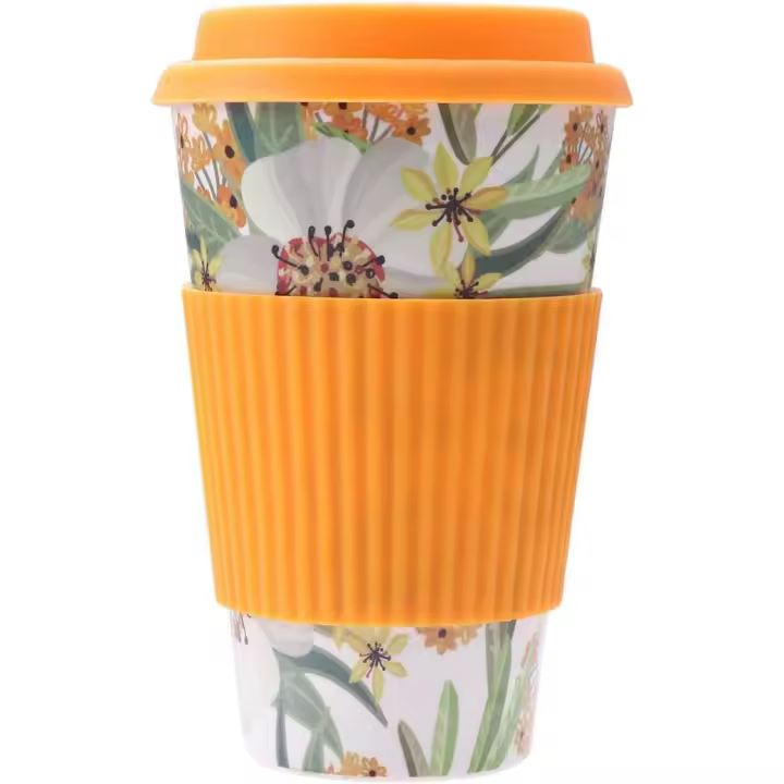 Coffee mug coffee Eco-Friendly Bamboo Fiber with Stain Resistant Lid heat for coffee or tea splash resistant (orange) - 1