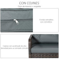 Outsunny Set de Muebles de Ratán 3 Piezas de Jardín 2 Sillones 65x66x75 cm y Mesa de Vidrio Templado 50x50x50 cm con Cojines Acolchados para Terraza Patio Marrón y Gris - details 5