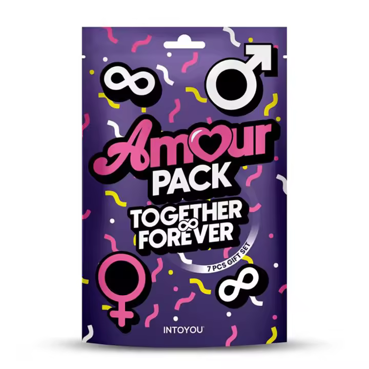 AMOUR PACK Set de 7 Piezas Together & Forever Juguetes sexuales Antifaz Pluma Esposas Dados Vibrador Consolador - 1