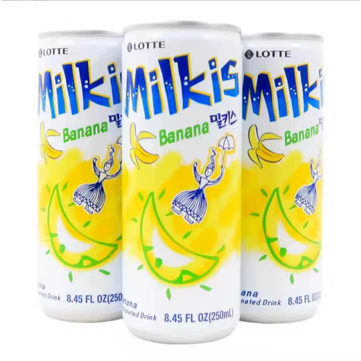Lotte Milkis - Bebida coreana - Sabor: original, fresa, plátano - 10 latas de 250 ml cada una. - Bebida carbonatada sabor yogurt - 1