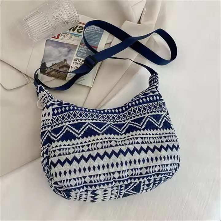 Bolso De Hombro Para Mujer Estilo Bohemio Sencillo Con Cierre De Cremallera En Lona De Algodón Pequeño Tote Bolso De Playa Tejido 2023 - 1