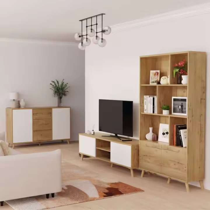 Miroytengo Conjunto de Muebles Salón, Mueble de TV, Aparador y Librería Oslo Blanco Mate y Roble Gold - 1