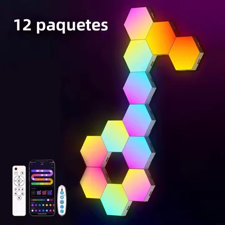 Lámpara De Pared Hexagonal Inteligente RGB Luz Nocturna Cambiante De Ambiente DIY Con Música Y Ritmo APP Para Juego Habitación Cama - 1