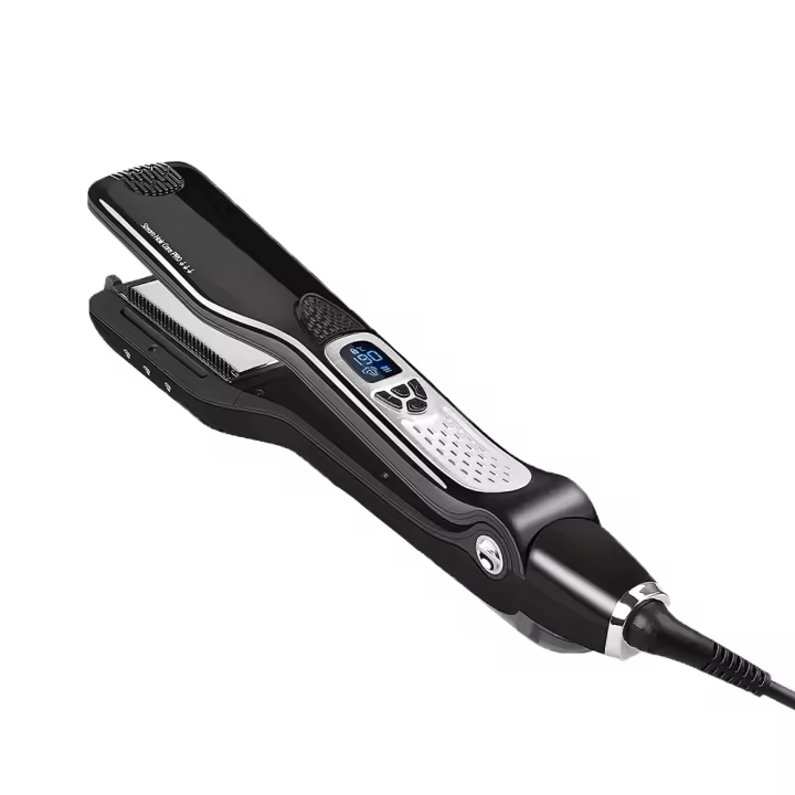Plancha de pelo 2 en 1, vapor y liso, revestimiento de turmalina, 1 minuto de calentamiento, 110-240 V, apta para viajar - 1