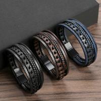 Pulsera de cuerda de cuero tejida a mano con cuerda de cuero envuelta en acero de titanio y joyería de moda, pulsera con hebilla magnética de aleación. - details 0