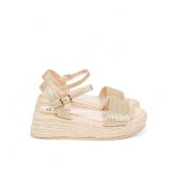 HLUNA - Sandalias de cuña baja Esparto con tira simple en color metalizado dorado y plateado - Destalonado con pulsera al tobillo con hebilla - FZF23-10 - details 1