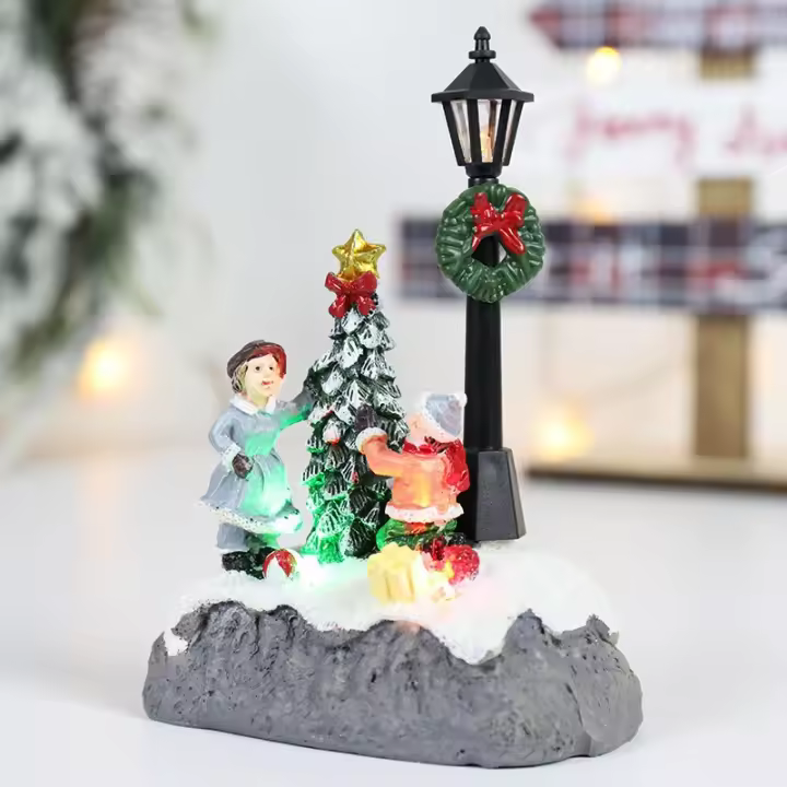 Villa De Navidad Con Luz LED Decoración De Mesa En Resina Obra De Arte Moderna Regalo De Adorno Pequeño Para Navidad - 1