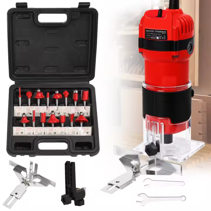 Fresadora 800W 31000RPM Profesional - Multifunción para Tallar/Perfilar/Biselar Madera, con 5 Fresas y Guía Paralela para Carpintería - 1