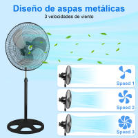 Ventilador de pie silencioso potente 80W y 18" Altura regulable 58-90cm y 3 Velocidades. Novedad con aspas Métalicas | Artree - details 5