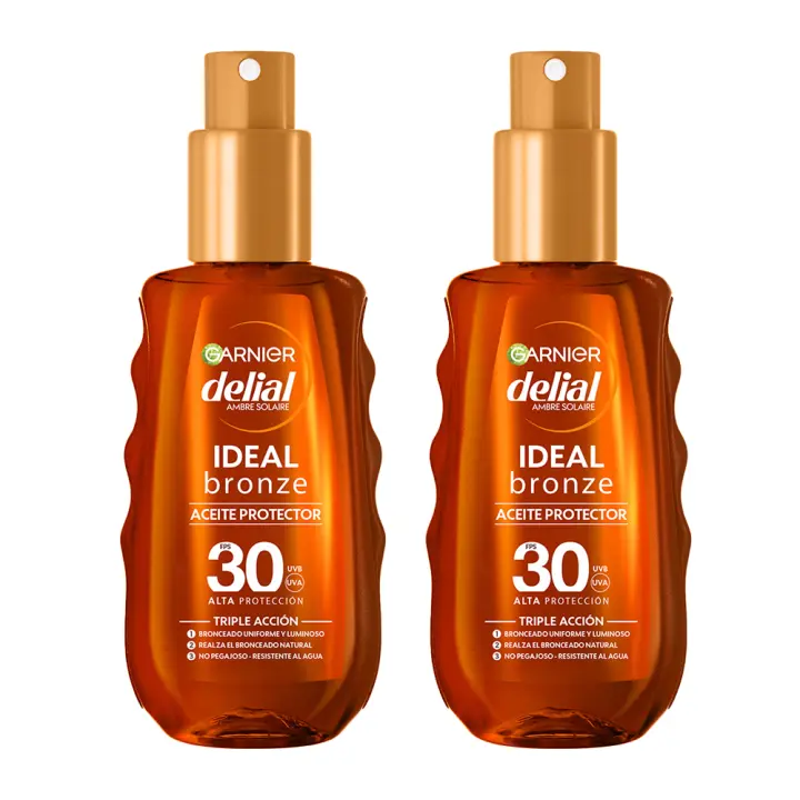 GARNIER | Delial Aceite Protector Bronceador SPF 30 para un Bronceado Optimo, Acabado Satinado, Resistente al Agua, No Pegajoso 2X150ml - 1