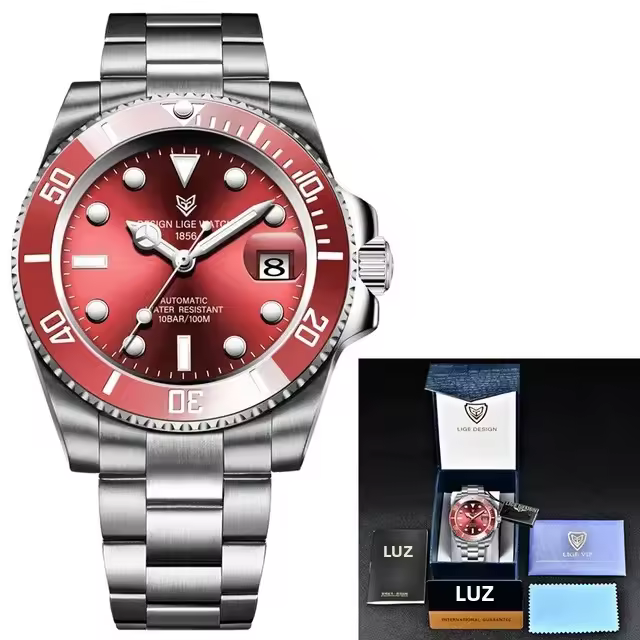 Reloj De Pulsera Automático Para Hombre LIGE Resistente Al Agua Y Al Choque Con Movimiento De Torbellino Deportivo Y Luz Propia - 1