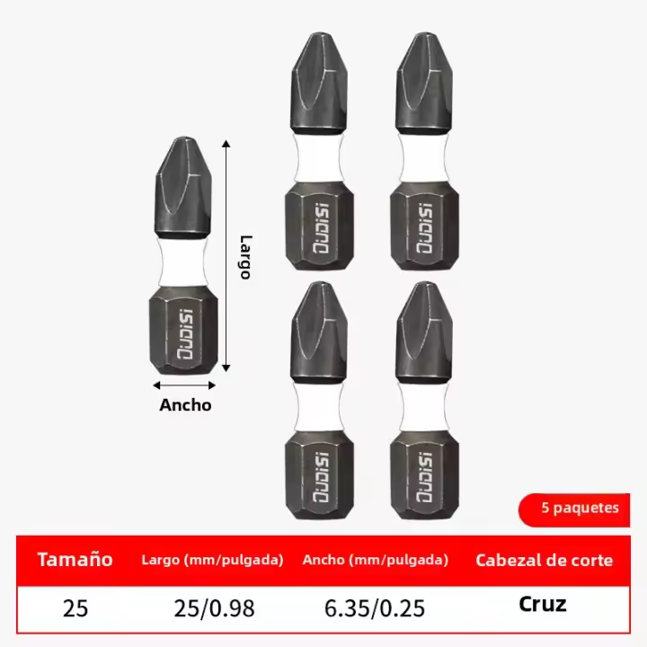 Llave De Destornillador Eléctrico De Acero Tungsteno Magnético Fuerte 5-20pcs Con Cabeza Cruzada Alta Dureza Y Mango - 1