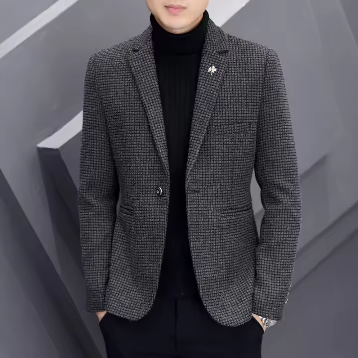 Traje Casual Grueso Para Hombre Estilo Coreano De Moda Abrigo Occidental Slim Ajustado Traje De Otoño E Invierno Con Cierre Simple - 1