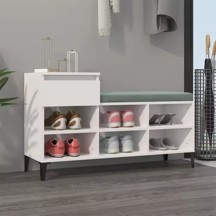 vidaXL Mueble zapatero madera contrachapada blanco brillo 102x36x60 cm - 1