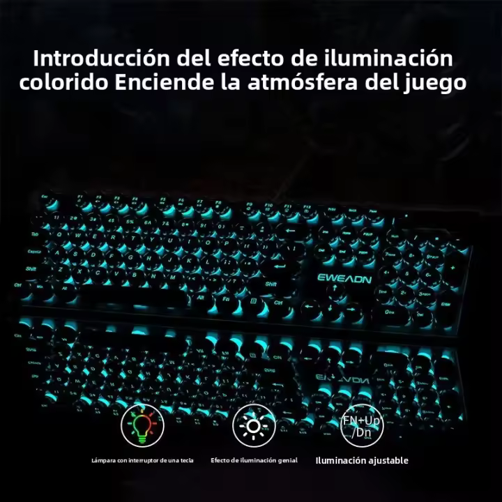 Teclado De Juego Retro Punk EWEADN 104 Teclas Con Retroiluminación Azul USB Cableado Compatible Con PC/Laptop Windows - 1