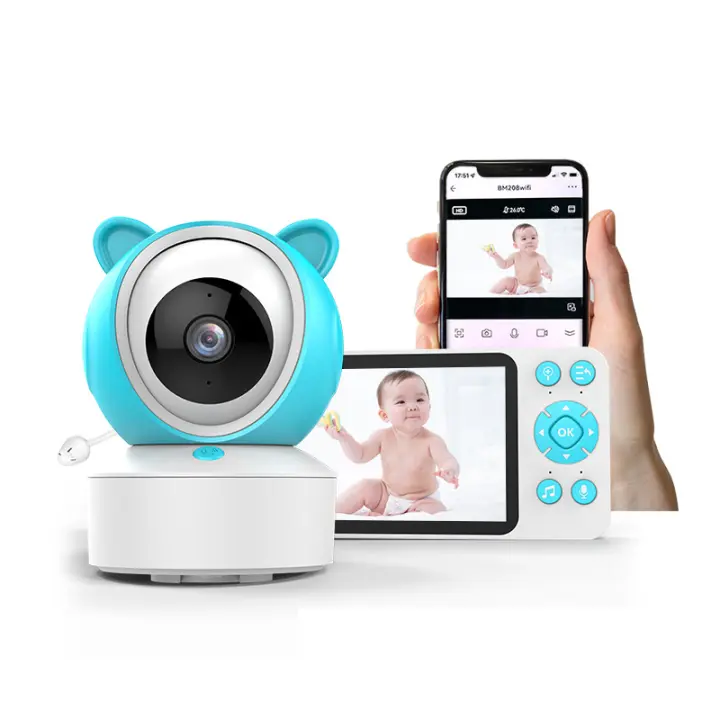 Monitor para bebés con cámara 1080P, monitor para bebés con vídeo de 5", PTZ de 355°, monitoreo de movimiento y detección de sonido, cámara para bebés - 1