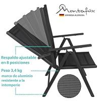 Juego de Sillas Plegables Aluminio Ajustable Jardín Terraza Exterior Camping Soporta 120 kg Ligera de Reposabrazos Respaldo Alto, Color:Negro, Cantidad:2 Unidades - details 2