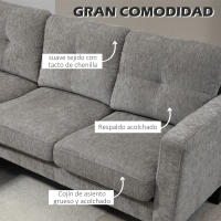 HOMCOM Sofá Esquinero Sofá en Forma de L Tapizado en Poliéster Sofá Chaise Longue Reversible con 3 Cojines para Salón Carga 180 kg 186x130x84 cm - details 4