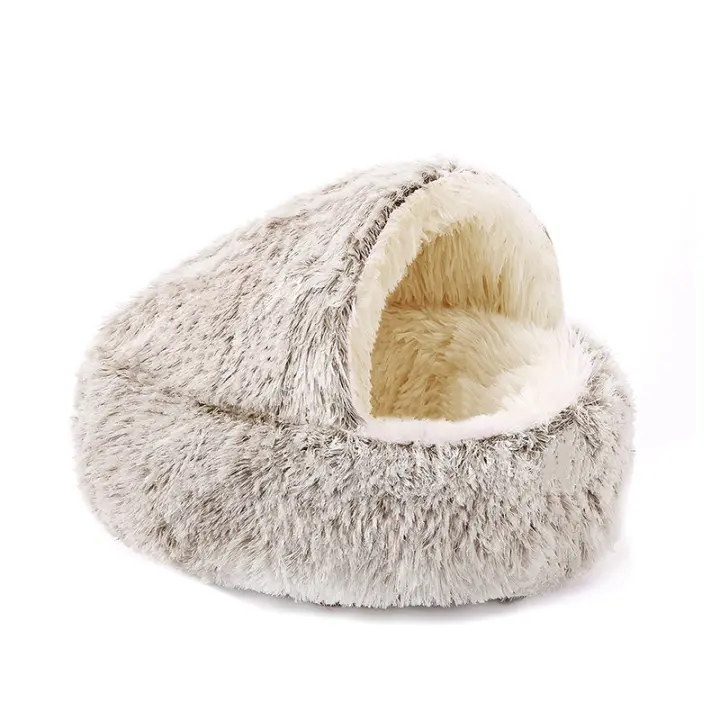 Cama De Peluche Para Gatos Invierno Almohadilla Redonda Para Mascotas 2 En 1 Cesto De Descanso Saco De Sueño Para Gatos Perros Pequeños Nido De Gato - 1