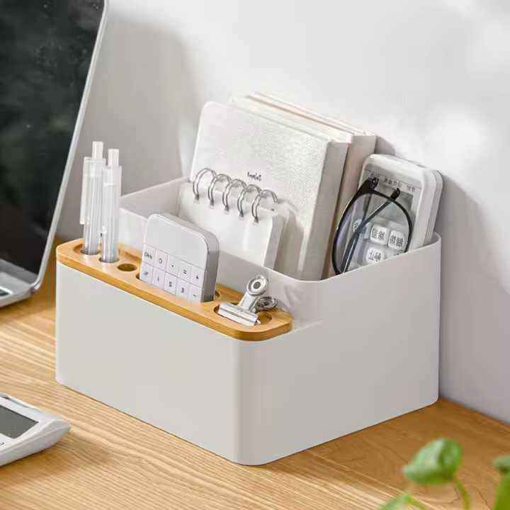 Caja de almacenamiento de escritorio, portalápices, organizador de brochas de maquillaje para suministros de oficina, tocador y hogar. - 1