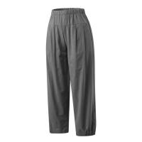 Pantalones Anchos De Algodón Para Mujer En Color Sólido Con Cintura Elástica Y Bolsillos Estilo Casual Vintage Streetwear - details 10