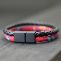 Nuevo Pulsera Bohemio Para Hombre Pulsera De Cuerda Étnica Punk De Cuero Bicolor Macramé Acessorios De Festival Para Novio - details 5