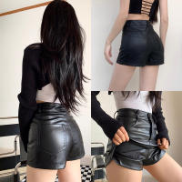 Shorts De Cuero PU Para Mujer Cintura Alta Moda Verano Pantalones Cortos De Encaje Con Bolsillos Comodidad A-Line Longitud De Rodilla - details 7