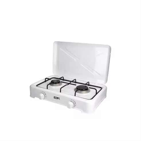 EDM Cocina de Gas Esmaltada 2 fuegos 46x30x12cm EDM - Metal Blanco - 07420 Cocina de gas Complementos para Cocina y Barbacoas Cocinas Jardin - 1