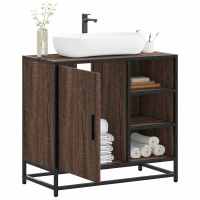 vidaXL Mueble de lavabo madera de ingeniería roble marrón 65x33x60 cm en color Marrón roble/Roble ahumado/Roble Sonoma y más | almacenamiento funcional diseño moderno para baño dormitorio sala - details 0