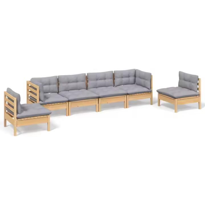 vidaXL Juego de muebles de jardín 6 pzas y cojines madera maciza pino - 1