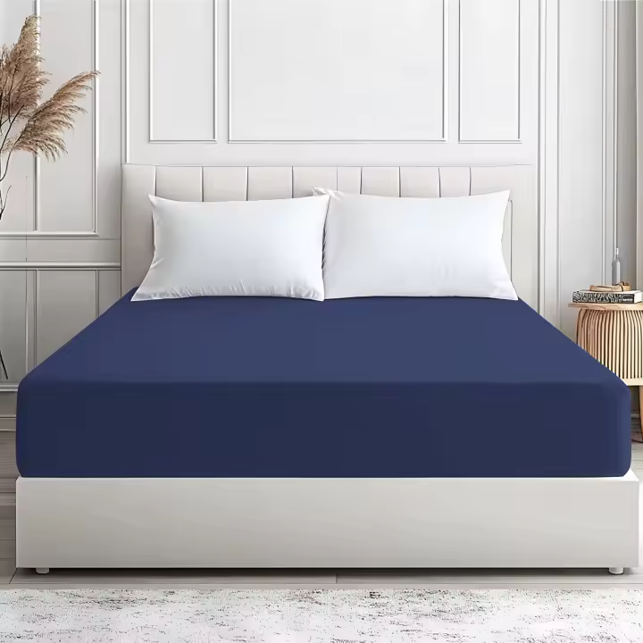 SHANN - Sábana Bajera Ajustable - Azul oscuro - Bolsillo Profundo 30cm - Microfibra Poliéster, Suave y Transpirable - Cama 90-105-135-150-160-180 - 1