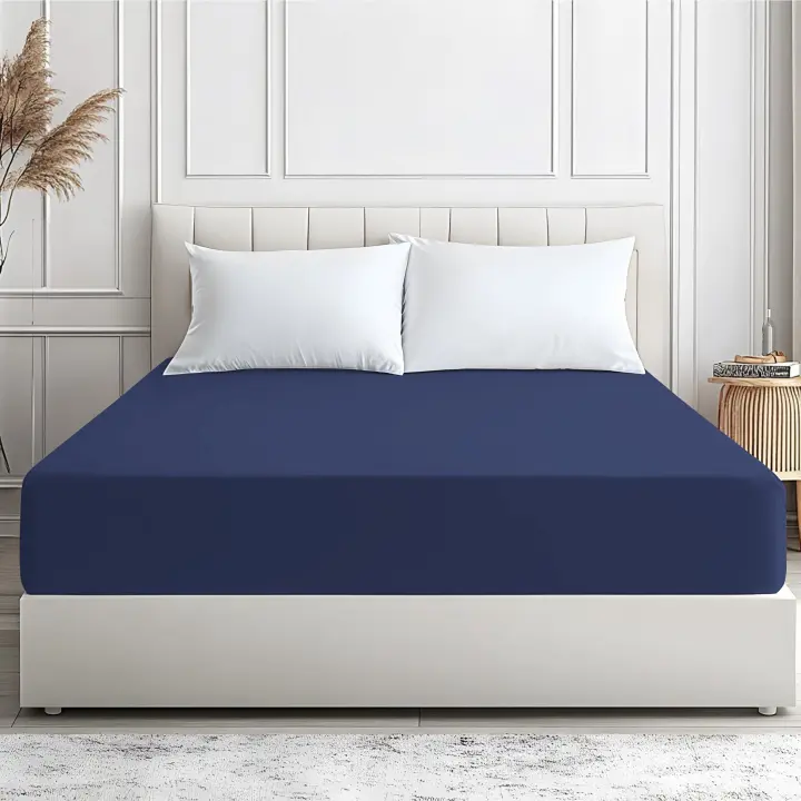 SHANN - Sábana Bajera Ajustable - Azul oscuro - Bolsillo Profundo 30cm - Microfibra Poliéster, Suave y Transpirable - Cama 90-105-135-150-160-180 - 1
