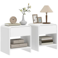 HOMCOM Juego de 2 Mesitas de Noche Nórdicas, Mesillas de Noche con Esquinas Redondeadas, Cajón y Estante Abierto, Mesita Auxiliar para Salón, Dormitorio, 40x35x45 cm, Blanco - details 0