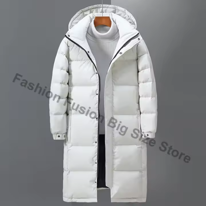 Abrigo De Pollo Blanca Hinchado Para Hombres Chaqueta De Invierno Con Capucha Casual De Color Sólido Outerwear Para Parejas Ropa Exterior - 1