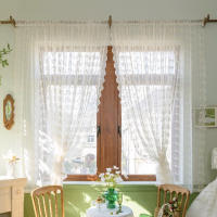 2Pcs Cortinas De Encaje Transparentes Para Sala De Estar Y Dormitorio Cortinas Cortas Para Cocina Beige Decoración De Hogar - details 1