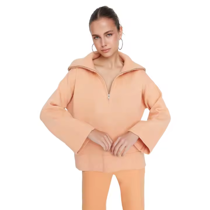 Trendyol Yellow Wide Pattern Soft Texture Zippered Knitwear Sweater Twoaw23Kz00236 - 1