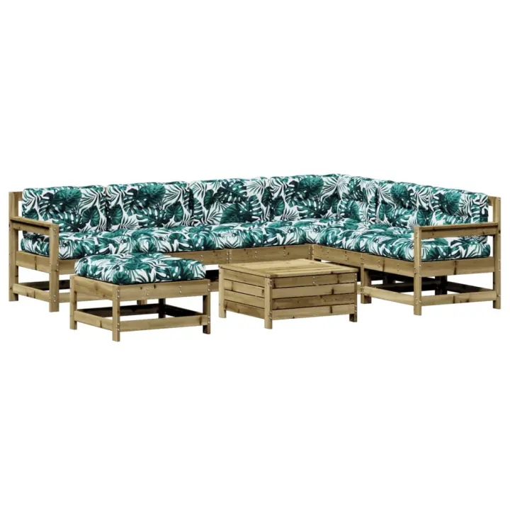 vidaXL Juego de muebles jardín 8 pzas y cojines madera pino impregnada - 1