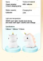 Lámpara Nocturna De Silicona Unicornio Para Niños Luz LED Recargable Por USB Decoración De Habitación Animal Cartoon Lámpara Táctil Para Regalos - details 9
